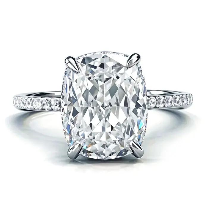 Bague en diamant Mozzarella rectangulaire de 4 carats pour femme, bague de fiançailles en argent 925