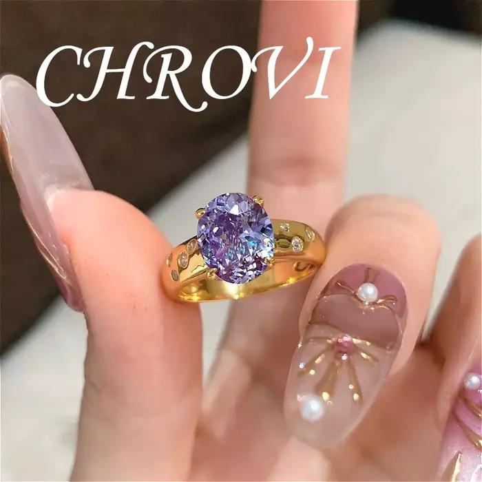 Bague en or de style vintage avec zircon violet rétro et diamant à haute teneur en carbone pour femmes occasions spéciales élégante à offrir pour partys et événements