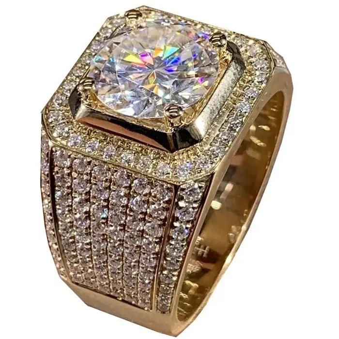 14K or Solitaire mâle 2ct laboratoire diamant Moissanite bague couleur argent bijoux fiançailles alliance anneaux pour hommes cadeau