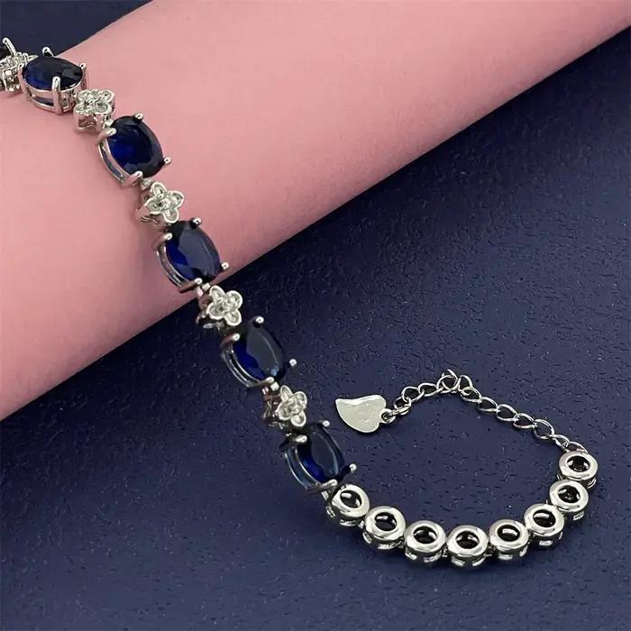 Bracelet en argent sterling 925 avec pierre précieuse bleu foncé