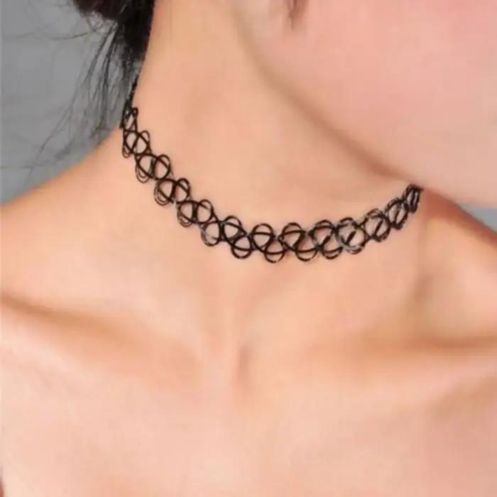 Collier ras du cou noir pour tatouage rétro gothique vintage années 90 femme occasion spéciale