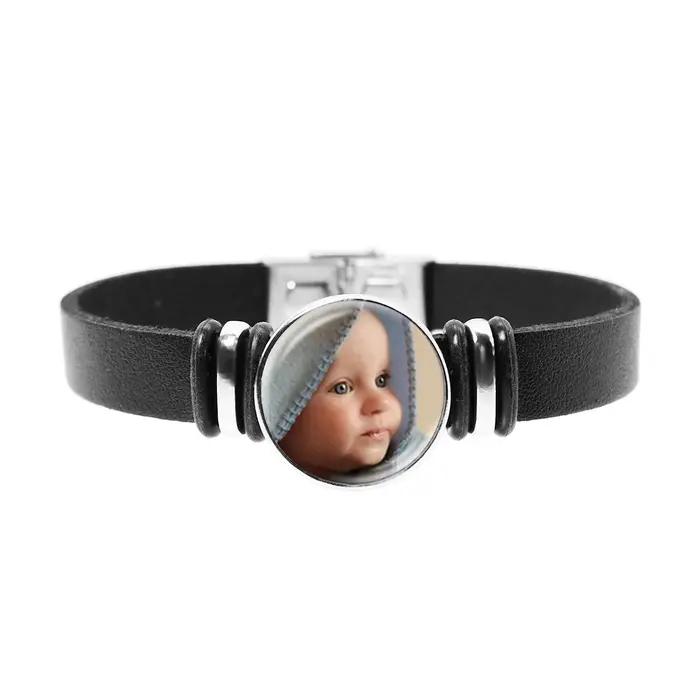 Bracelet en cuir avec boutons personnalisés, Bracelet personnalisé, Photo réglable, bijoux personnal