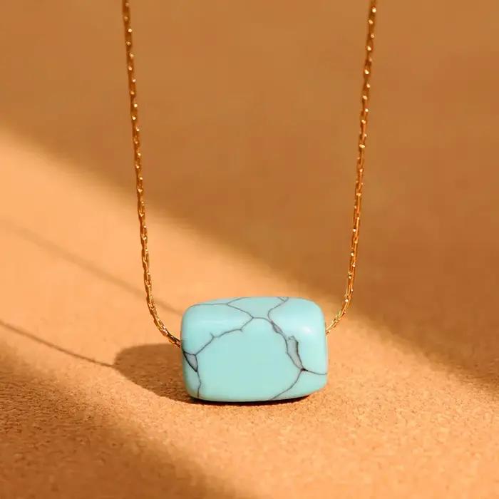 Pendentif carré malachite lapis lazuli turquoise en acier inoxydable plaqué or véritable pour femmes occasions spéciales bijoux cadeau