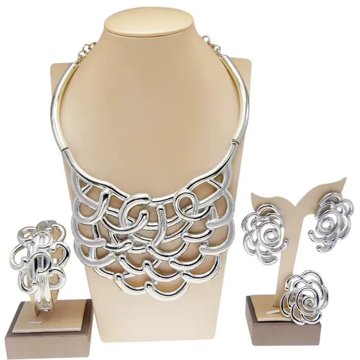 Collier pour femmes, ensemble de bijoux plaqués or de dubaï, bijoux de luxe, bague originale, Bracel