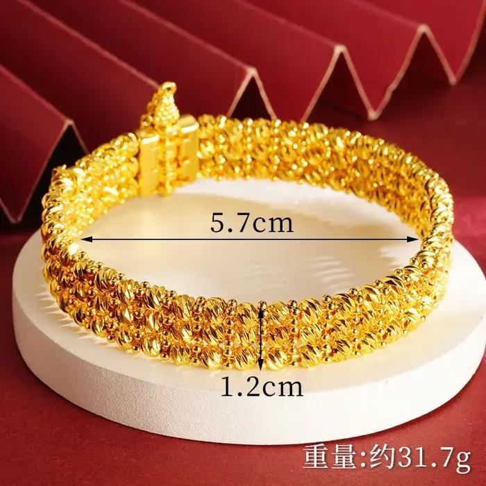 Bracelet de luxe multicouche en or pur 24K 9999 pour femmes, perles disco