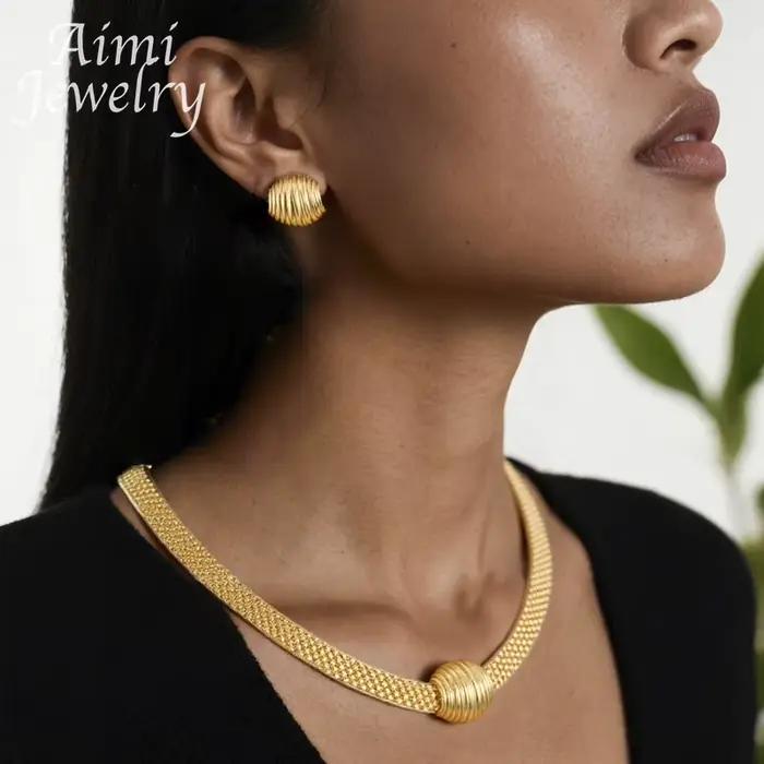Collier boucles d'oreilles Bracelet ensembles Simple plaqué or ensemble de bijoux pour femmes ensemble de bijoux italiens mariage de mariée cadeau de fête africaine