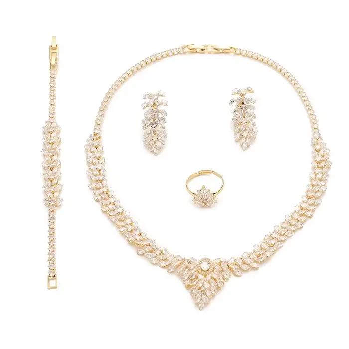 Ensemble de bijoux HADIYANA, ensemble élégant pour femmes, collier, bracelet, bague, boucles d'oreil