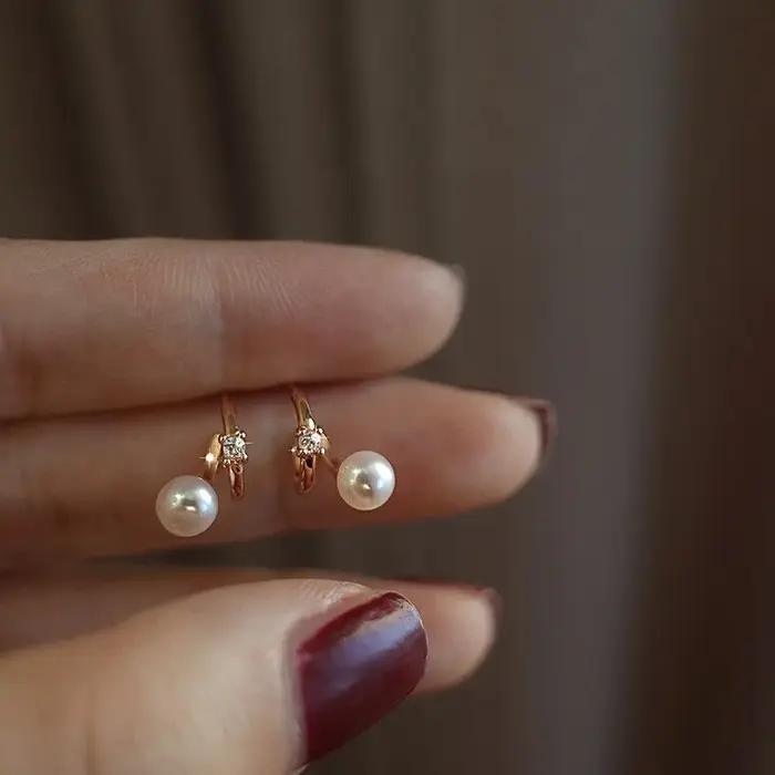 ANENJERY – boucles d'oreilles en perles de Zircon pour femmes, lignes torsadées, Vintage, Design de Niche française, bijoux simples, cadeaux, vente en gros