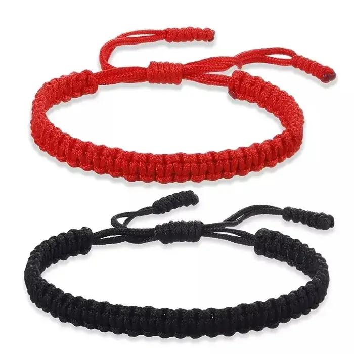 Bracelet Tressé Main Pour Femmes Corde Rouge Noire Nœuds Réglables Bijoux D'amitié Occasions Spéciales