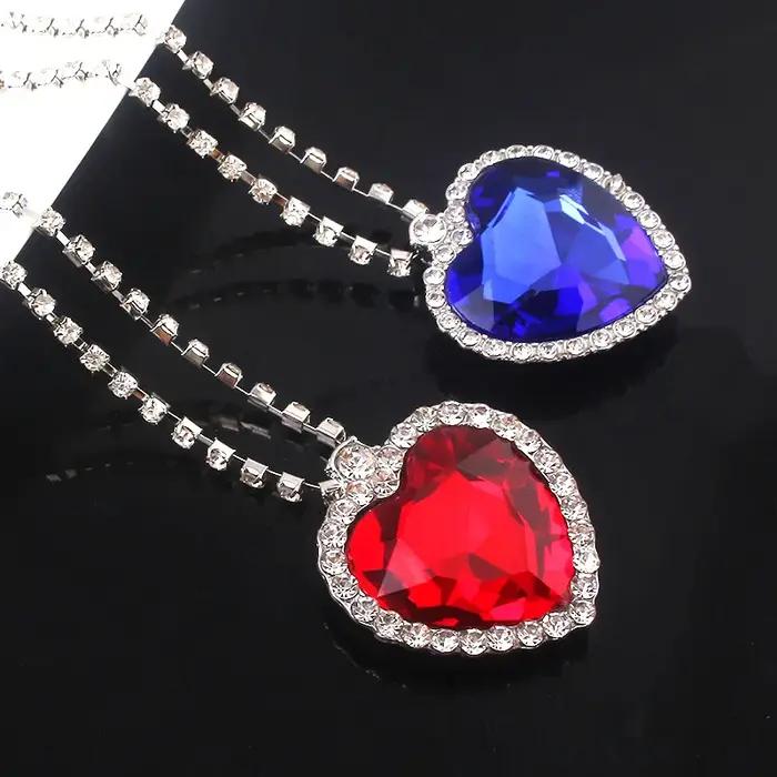 Film TITANIC coeur de l'océan collier amour pour toujours bleu rouge cristal pendentifs