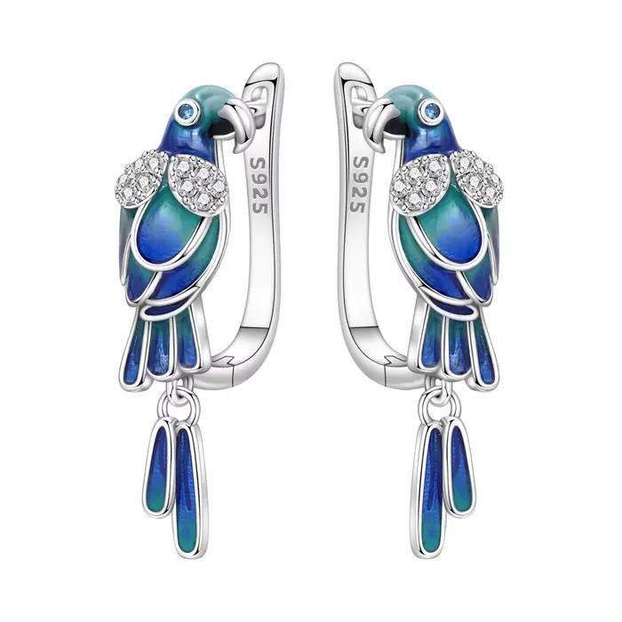 Boucles d'oreilles en argent sterling 925, élément animal, éléphant, panda, oiseaux, perroquet, bijoux originaux pour femmes, cadeau de fête