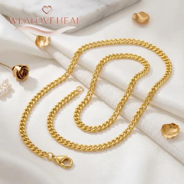 Chaîne en laiton plaquée or 18 carats 60 cm pour hommes et femmes bijoux punk chaîne cubaine DIY versatile pour toutes occasions