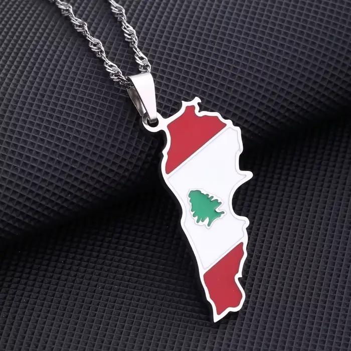 Collier pendentif carte du Liban et drapeau, en acier inoxydable, pour hommes et femmes, bijoux carte de la République libanaise, cadeau