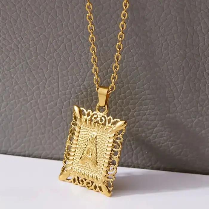Collier pendentif lettre initiale A-Z pour homme et femme, acier inoxydable, alphabet carré, documen