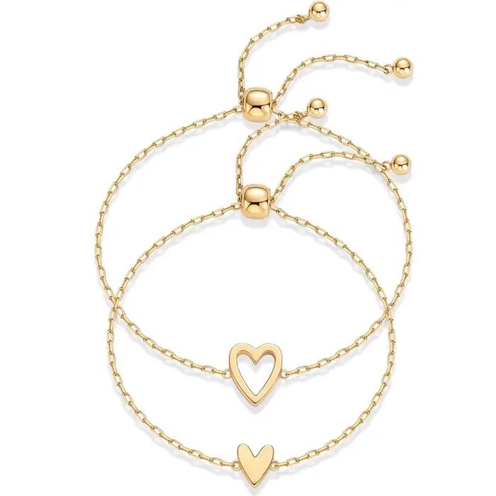 Ensemble de bracelets solitaire en acier inoxydable plaqué or 14 carats pour femmes, breloques en forme de cœur assorties, meilleur ami, amitié d'amour réglable