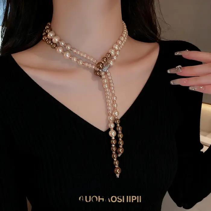 Collier long élégant en perles pour femme