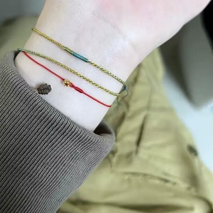 Bracelet porte-bonheur en corde bleue et verte, fait à la main, peut porter une perle, bricolage, cadeau pour amoureux des femmes et des hommes, Bracelet d'amitié à Double boucle
