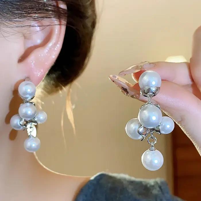 Boucles d'oreilles pendantes en Imitation de perles blanches pour femmes