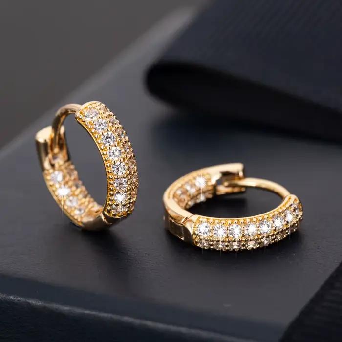 Boucles d'oreilles créoles en Sterling 925 avec zirconium rond pour femme bijoux de mode