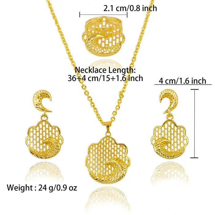Ensemble de bijoux en or 24 carats plaqué pour femmes occasions spéciales collier et boucles d'oreilles haut de gamme