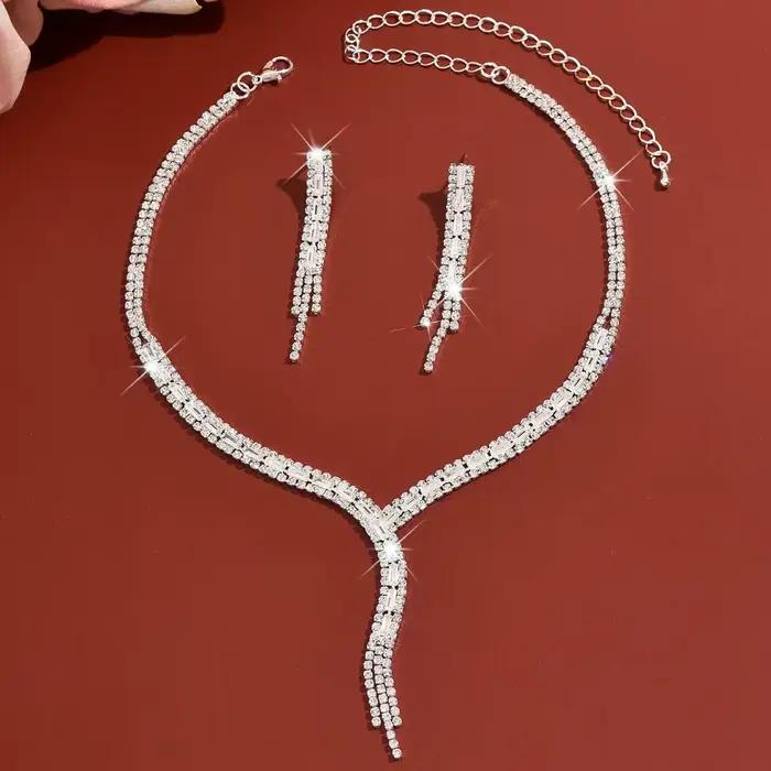 Ensemble de bijoux élégant en forme de Y avec pampilles, collier et boucles d'oreilles pendantes rét