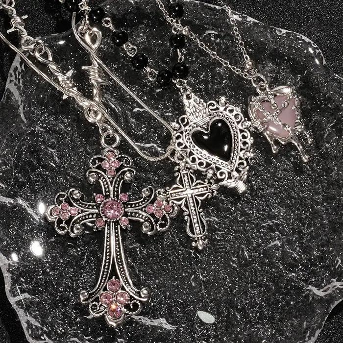 Collier avec pendentif croix d'amour créatif personnalisé Y2K Sweet Cool Girl