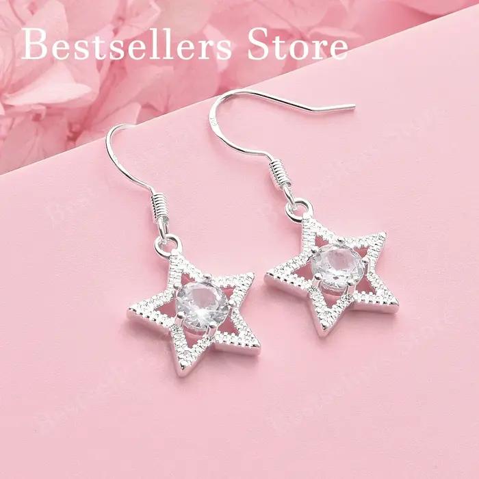 Boucles d'oreilles élégantes en argent sterling 925 avec zircon étoile de luxe pour femmes, cadeau de fête tendance, accessoires de mariage
