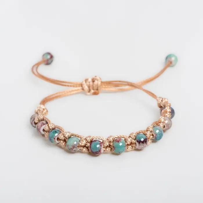 Bracelet en cordon doré avec perles en céramique Guifei, fait à la main, cordon ciré réglable, bijoux, cadeau S04-0113