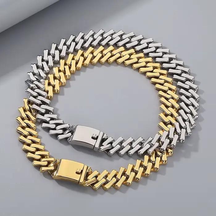 Kalen ChimLager-Tour de cou en acier inoxydable pour hommes et femmes, collier cubain, bijoux de document en or brillant, cadeau personnalisé, punk