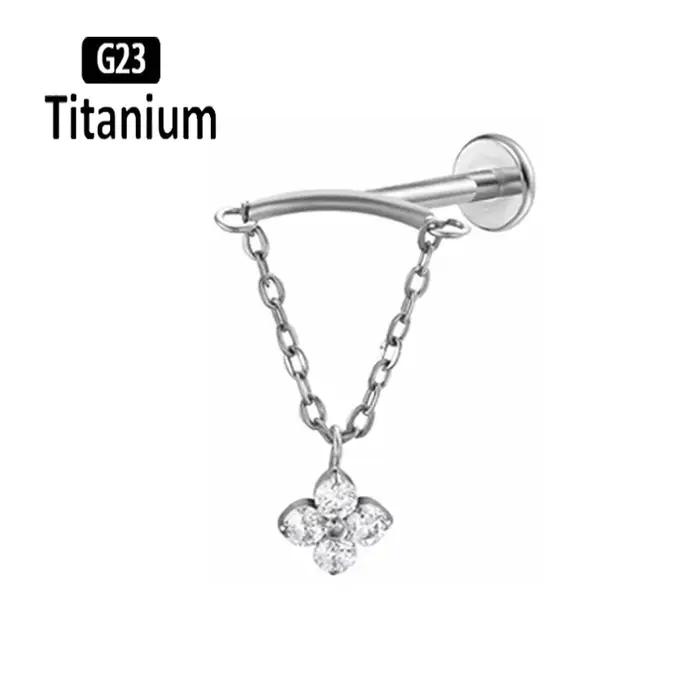 G23 titane caché chaîne incurvée Marquise CZ drapé filetage interne Cartilage Helix goujons boucles