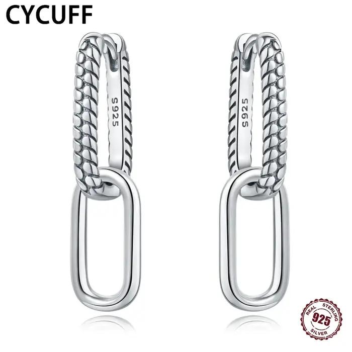 CYCUFF boucles d'oreilles pour 925 en argent Sterling mode rectangulaire Double anneau motif serpent