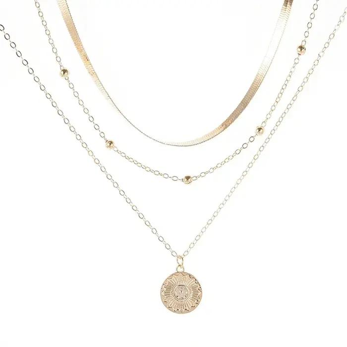 Collier rond à trois couches en argent Sterling 925