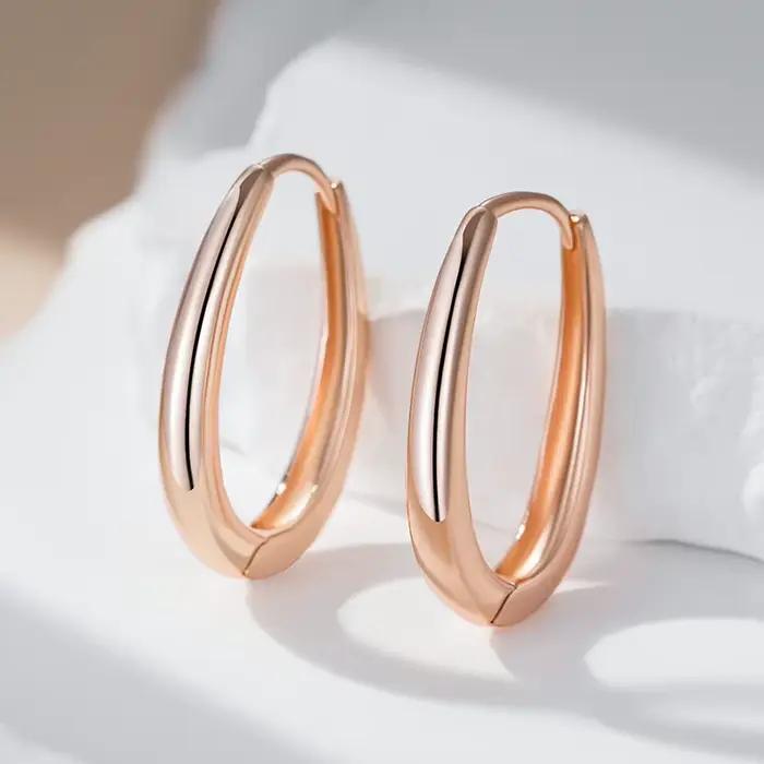Kinel – boucles d'oreilles créoles brillantes pour femmes, couleur or Rose 585, carrées simples, de haute qualité, bijoux fins quotidiens
