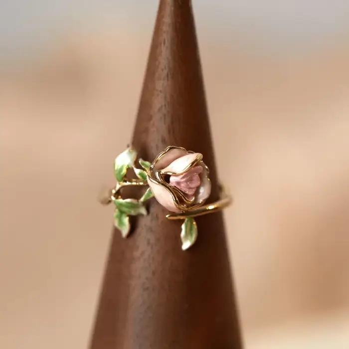 Bague en argent plaqué or rose élégante pour mariage et occasions spéciales femme perle tension setting cocktail ring