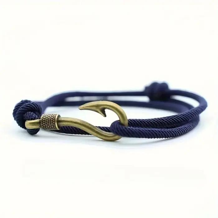 Bracelet en corde réglable double couche pour hommes et femmes, design tendance hameçon, bijou de poignet décontracté, cadeau idéal pour les fêtes et anniversaires