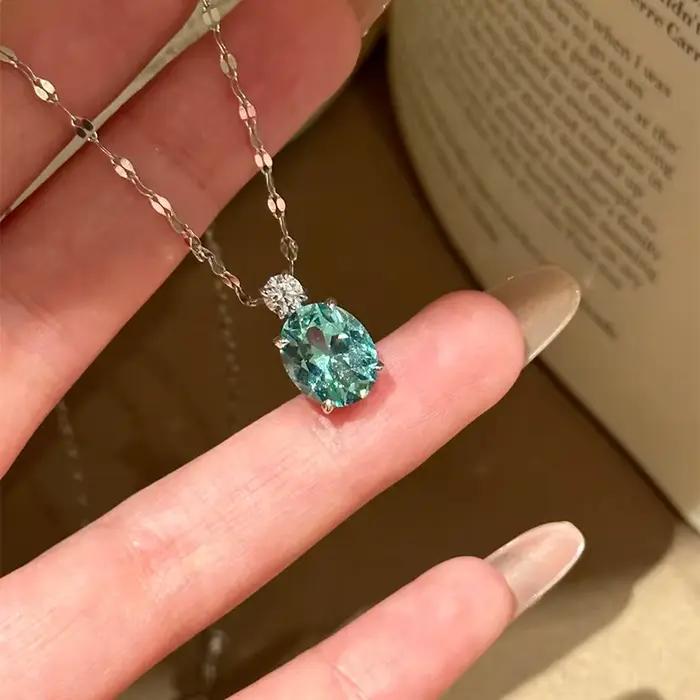 Collier et boucles d'oreilles tendance et élégants en pierre de menthe pour femme, ensemble de bijoux de soirée haut de gamme et de luxe léger