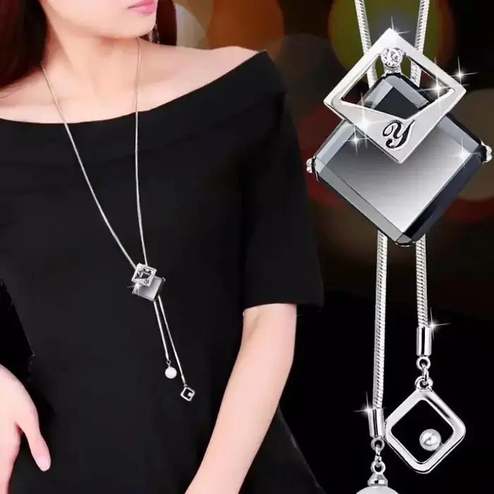 Mode Collier Femme gris longs colliers et pendentifs en cristal pour femmes