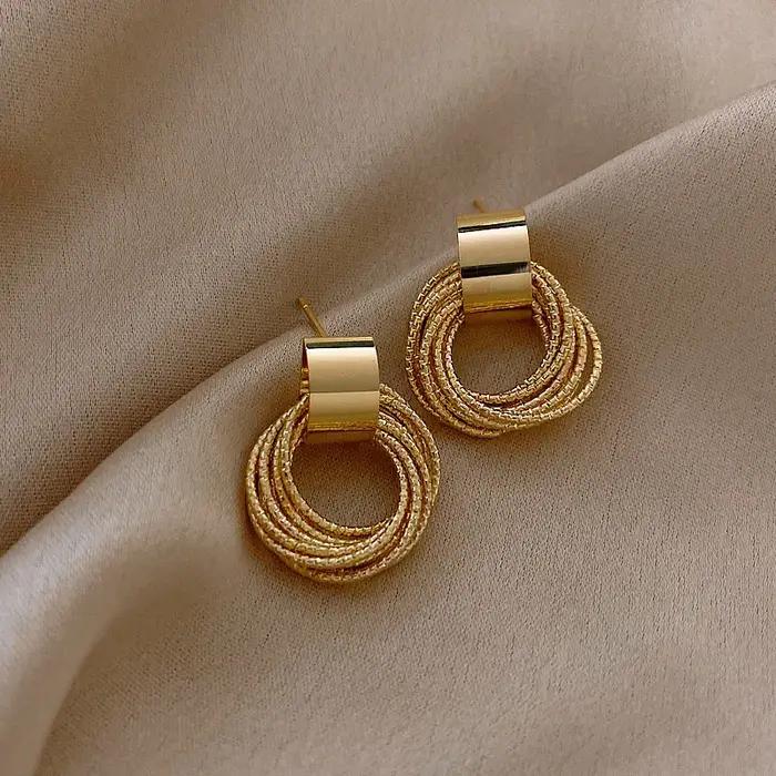 Boucles d'oreilles pendantes rondes en métal vintage pour femmes, bijoux de déclaration de géométrie