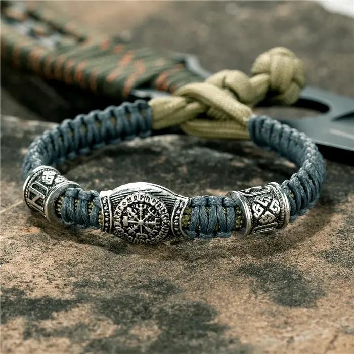 Bracelet rúnique ajustable Vantage Norse Viking pour hommes et femmes, bijou à la mode en paracorde tressée, amulette géométrique, bracelet de survie avec suivi de la santé et rappels