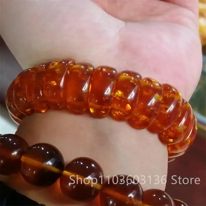 Bracelet large en ambre baltique naturel pour hommes et femmes, bijoux de guérison, pierres précieuses, ambre florale, élastique, amulette porte-bonheur