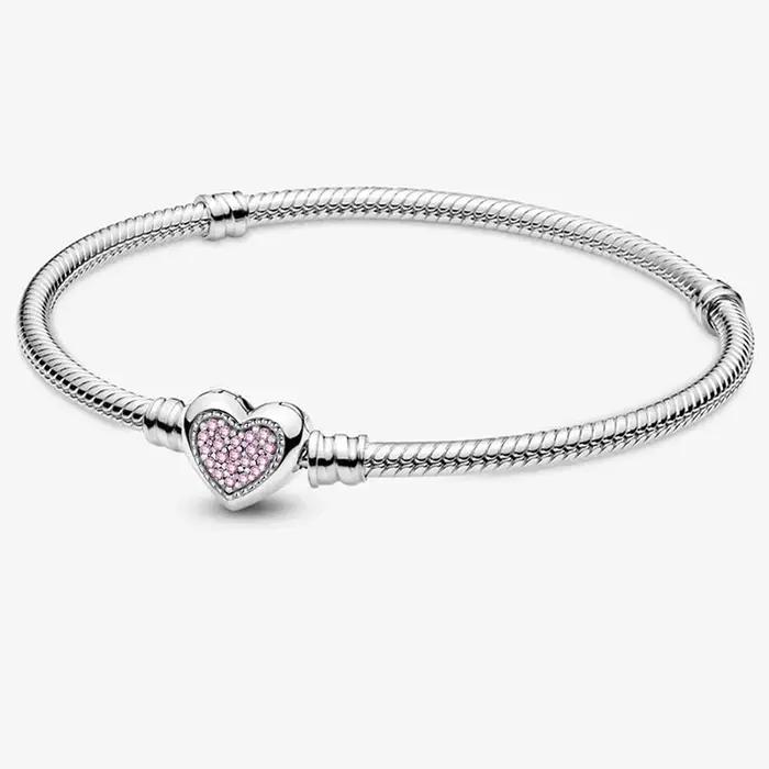 Bracelet en argent sterling 925 personnalisé simple forme cœur griffes perles diy compatible bracelets originaux bijoux fins cadeau femmes occasions partys