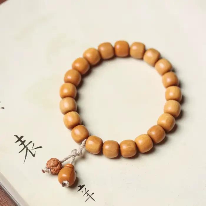 Bracelet en bois de santal de montagne ancienne, petit pendentif en diamant, Style artisanal unisexe, bijoux Mala, cadeau de vacances