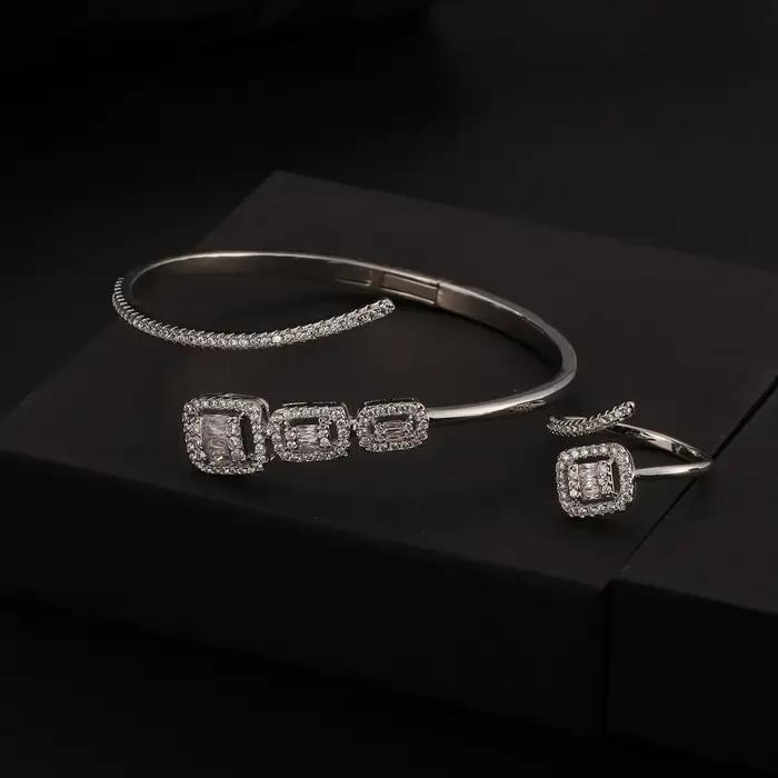 Ensemble de bracelet et bague en zircone pour femme, personnalisé, élégant, luxueux, pour soirée, dî