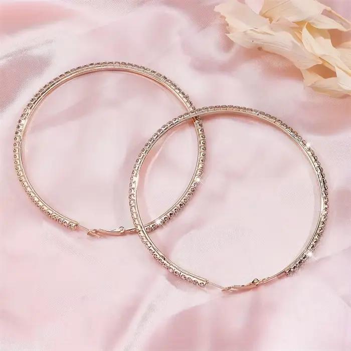 Boucles d'Oreilles Créoles Exquises en Or Jaune Clair Grande Taille pour Femmes Occasions Spéciales Style Vendange Élégantes à Offrir