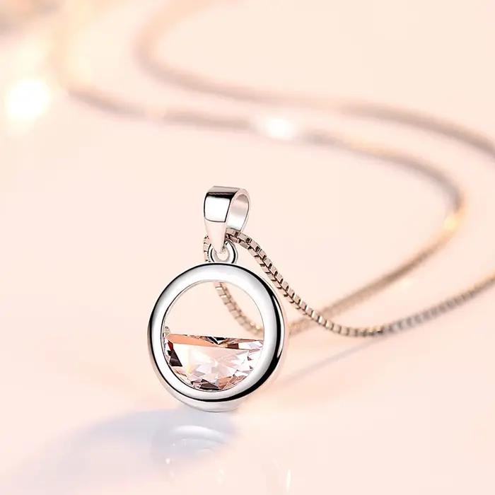 Colliers avec pendentif rond en cristal demi-cercle pour femmes