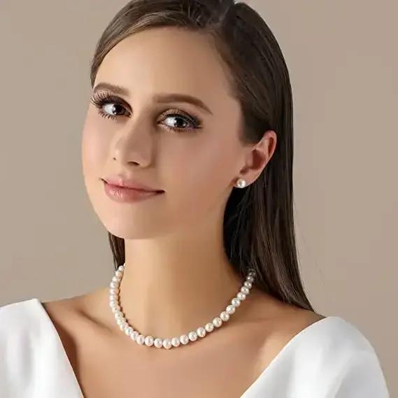 Collier de perles de culture d'eau douce 6-7mm pour femmes