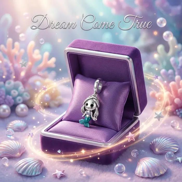 Pendentif Ariel Sirène en argent S925 avec émail bleu