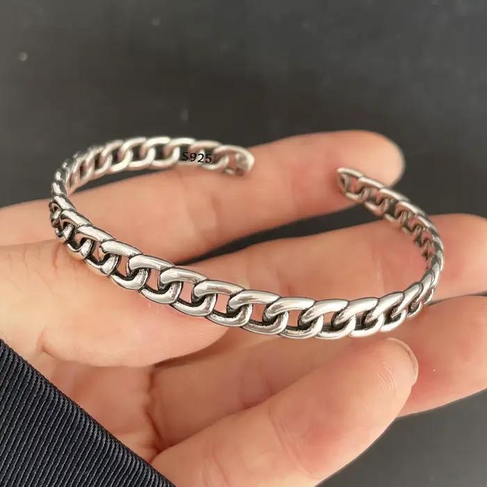 Bracelets creux en argent regardé 925 pour femmes, bijoux de fête, cadeau d'anniversaire, tendance, vintage, simple, rétro, accessoires
