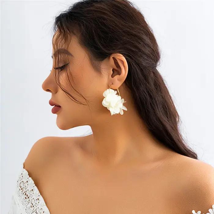 Bohême mode tissu Rose fleur pendentif boucles d'oreilles pour femmes Kpop coloré boucles d'oreilles