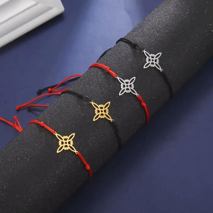 Bracelet en corde de cire et acier inoxydable avec pendentif nœud de sorcière amulette protection
